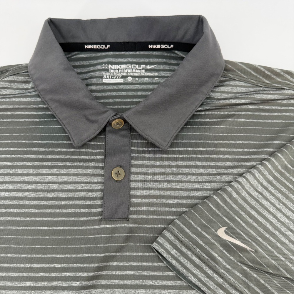 Nike Golf Polo Mens XL Grey Tour Performance Dri-FIT Striped Short Sleeve Shirt